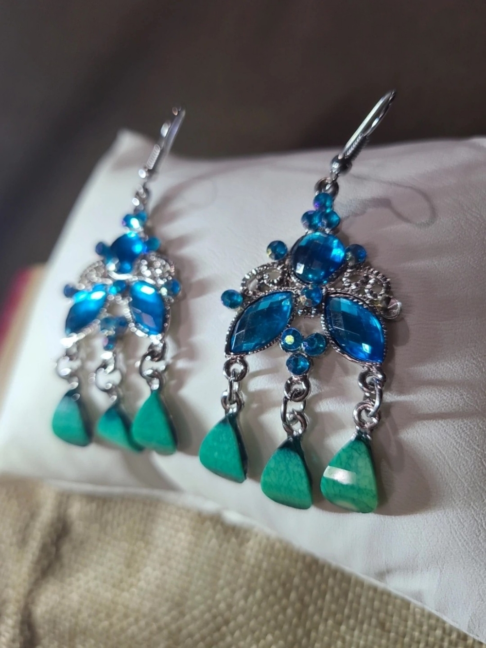 Silver-Tone Blue and Teal Chandelier Earrings - Women Jewelry